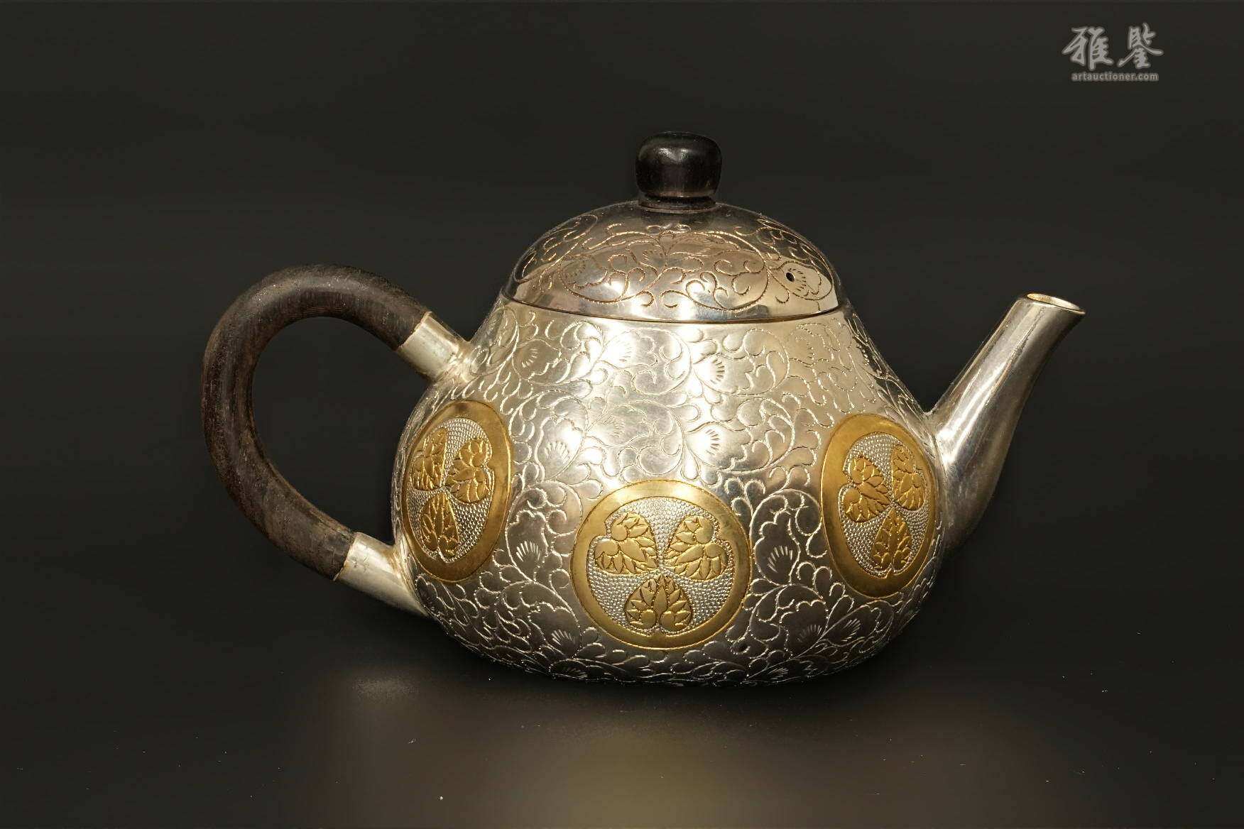 纯银 净益造 唐草纹茶壶